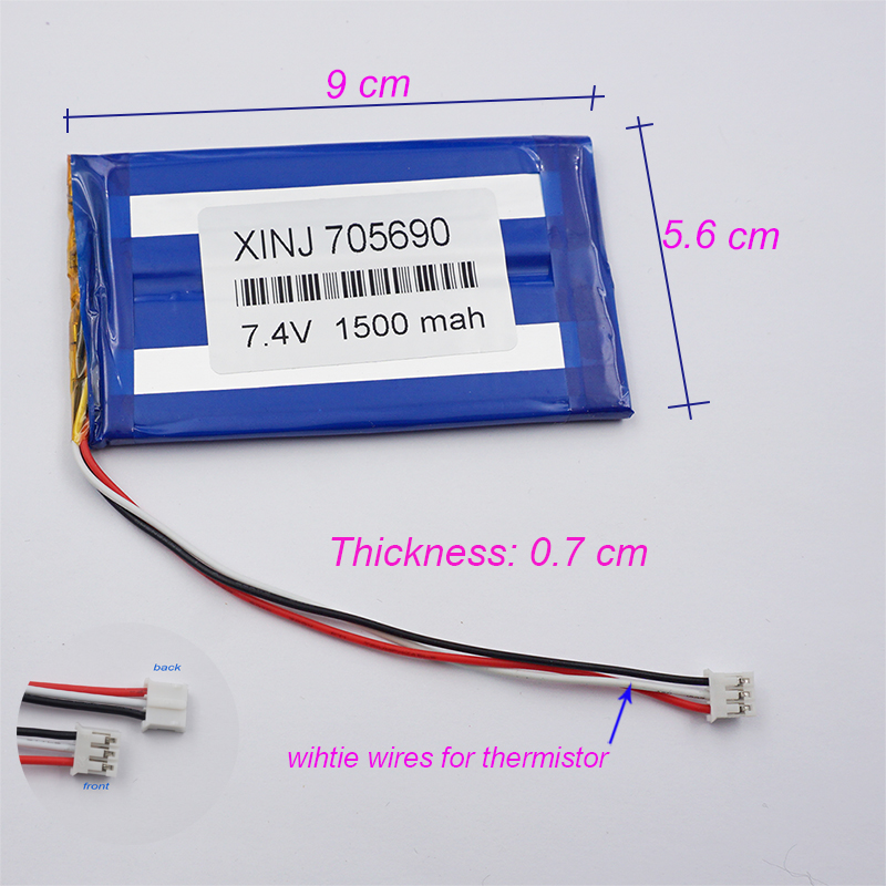 7,4 V 1500 mAh 11,1 Wh Polymer Li Lithium Lipo Batteriezelle 705690 JST 3Pin 2,0mm Stecker für MID iPod Tragbare DVD Tablet PC