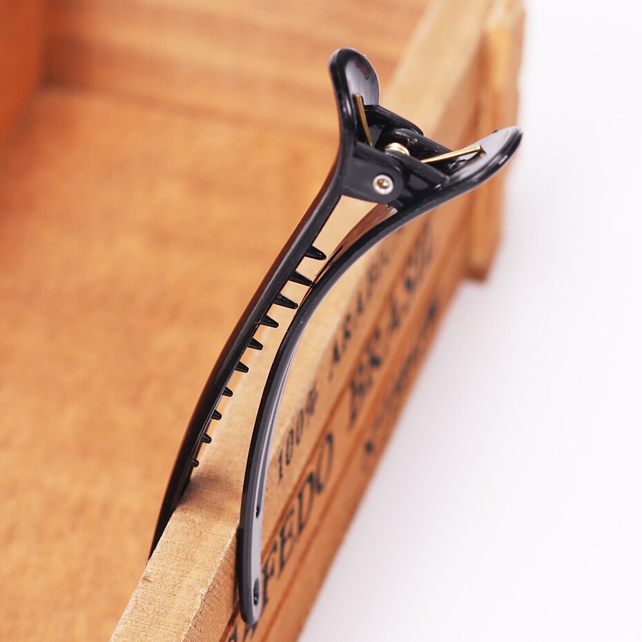 10 Uds horquillas profesionales de peluquería de plástico negro pinza de pelo de cocodrilo de una sola punta DIY herramientas de para cuidado del cabello