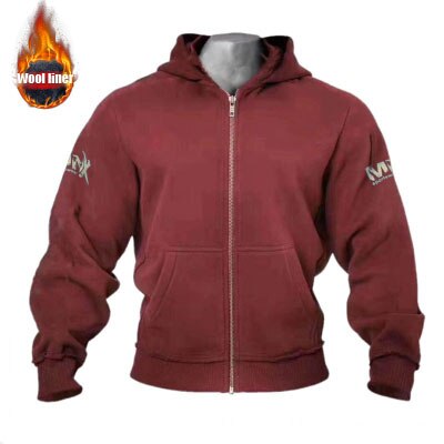 Homens inverno com capuz treino de musculação camisola solta sportwear musclewear terno masculino quente suor camisa hoodies casaco cardigan: XXL / Vermelho