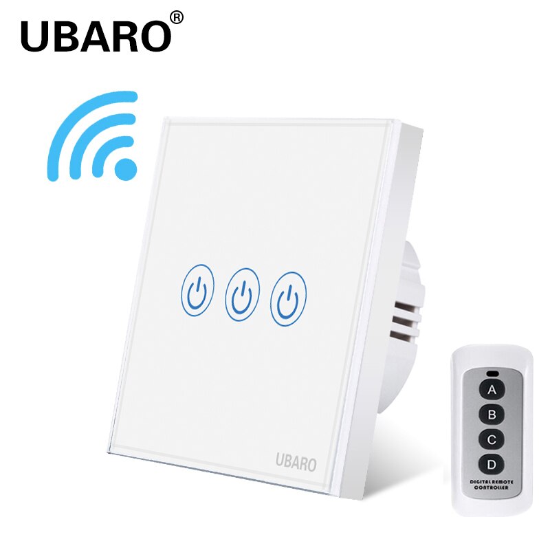 UBARO EU/UK Wireless Remote Control Touch Switch Crystal Glass Panel Remote Interruptor Liz Lichtschalter switches 1/2/3Gang: LG-WW3YX-YF