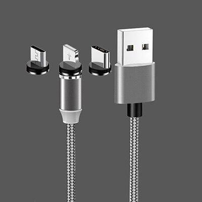 3 In 1 Magnetische Micro Usb Kabel Voor Iphone Samsung Android Snel Opladen Magneet Charger Usb Type C Kabel Mobiele telefoon Draad Koord: 1and 3 plug silver