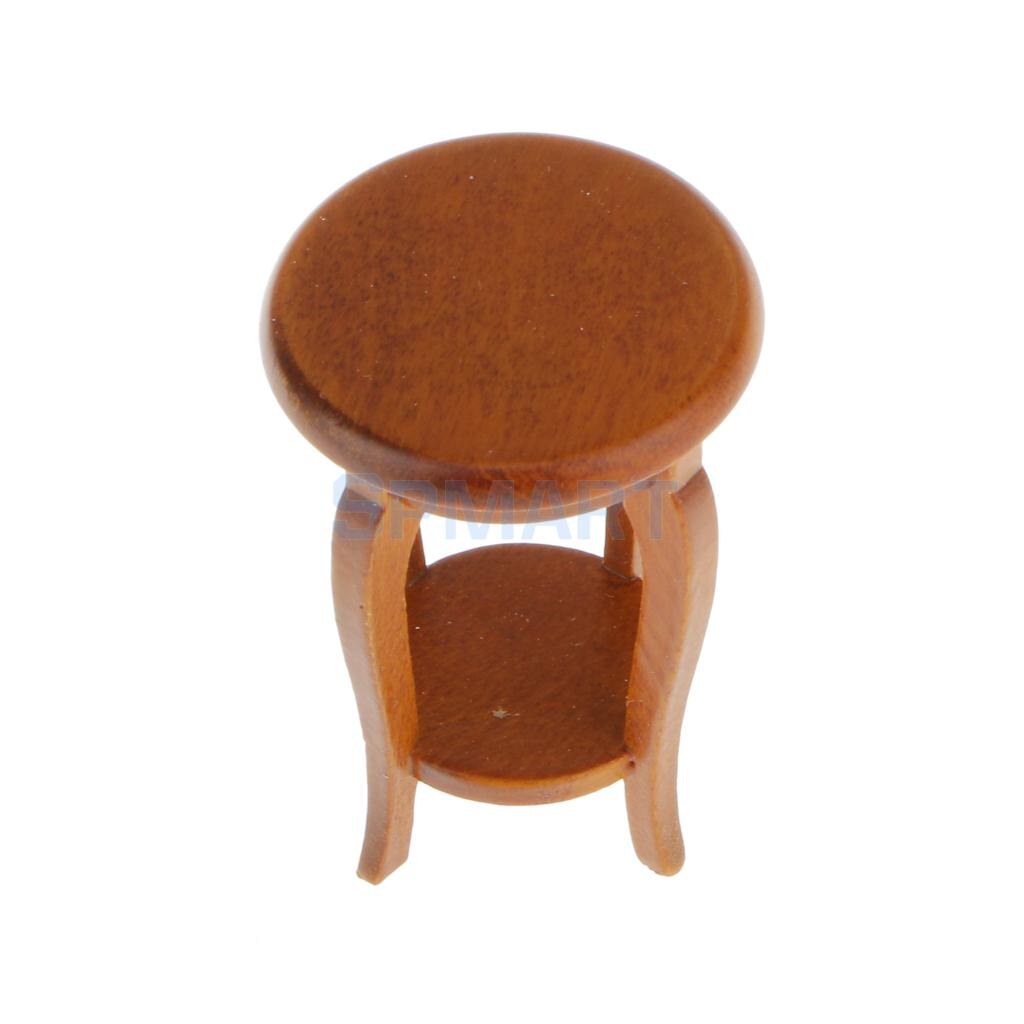 Poppenhuis Miniatuur Meubels Walnoot Houten Ronde Kruk Keuken Bijzettafel Seat 12th Schaal