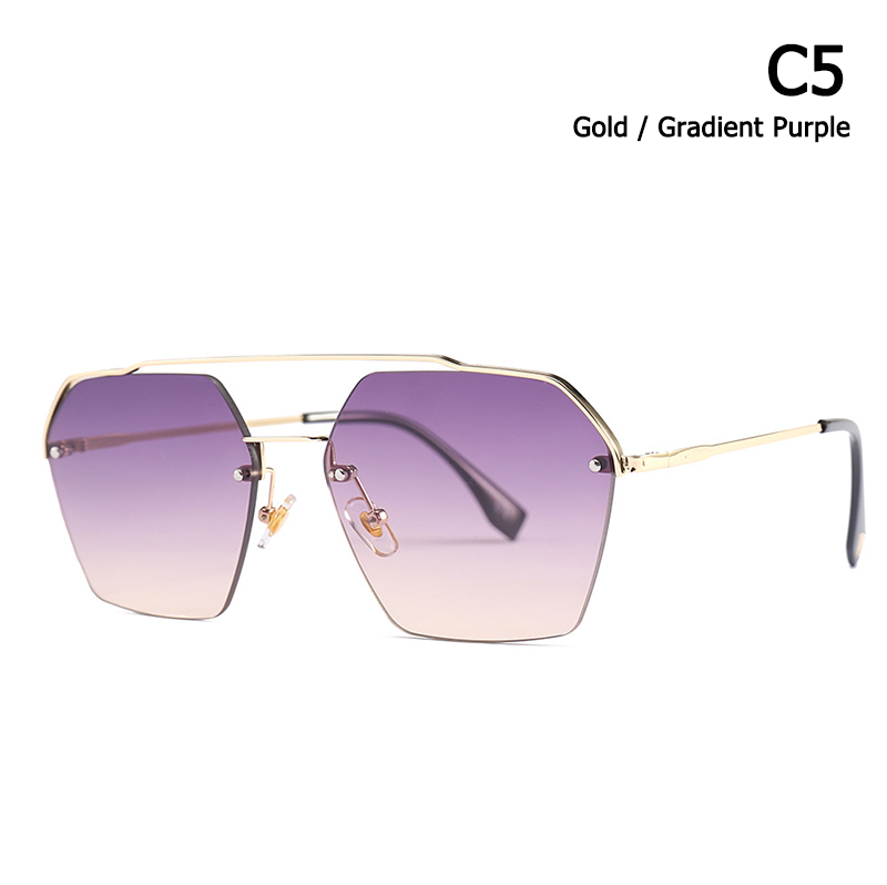JackJad gafas De Sol De Semi-Rimless Hexago estilo remaches mujeres degradada gafas De Sol 25034: C5