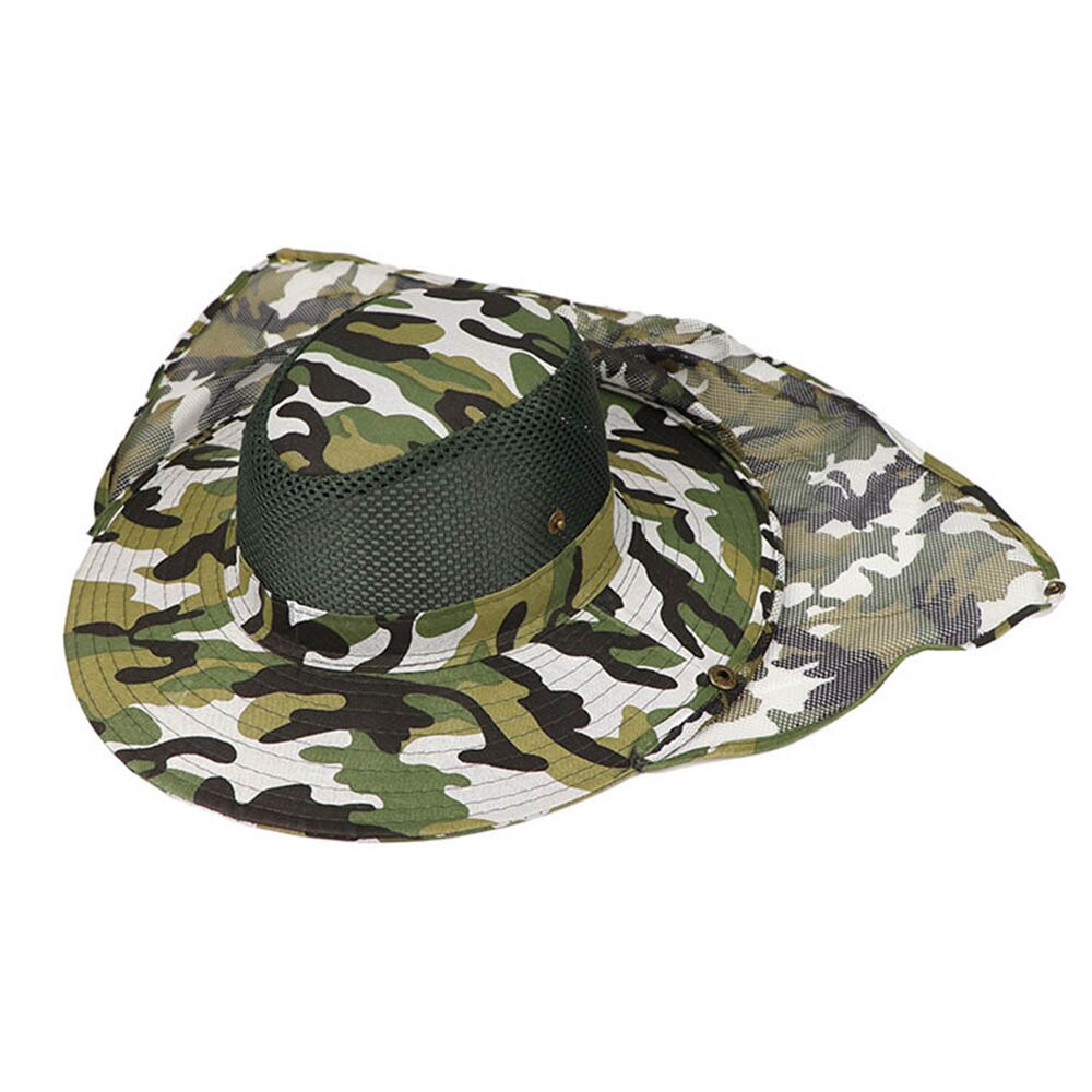 Outdoor Vissen Hoed Brede Rand Ademend Mesh Strand Hoeden Camouflage Zon Uv-bescherming Schaduw Hoed Voor Mannen Vrouwen Hoeden: Ivoor