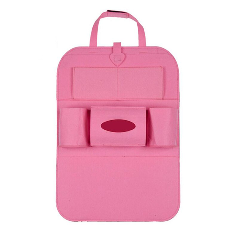 1pc Universal Car Back Seat Storage Bag Organizer Trunk Elastic Felt Storage Bag 6 Pockets Organizer Hanging Car Accessories: Pink