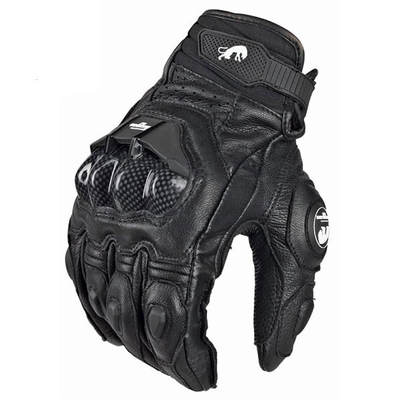 Motorcykel handsker læder vinter fuld finger mænd kvinder motocross handsker beskyttelsesudstyr moto handske: Læder sort / M