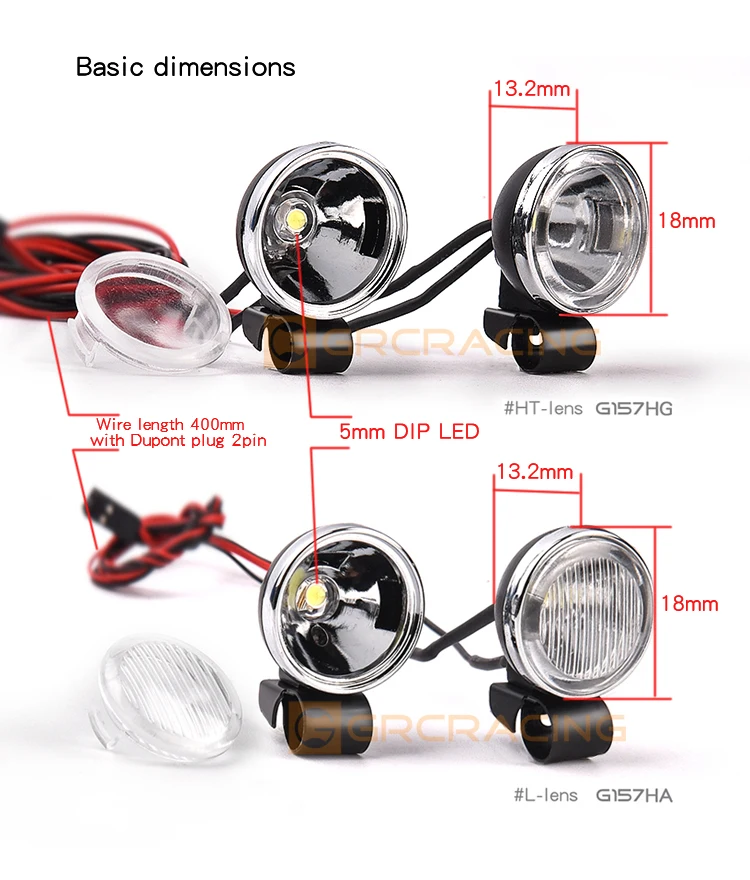 2pcs Led Spotlight Headlamp Dome Light 18/20mm for 1/10 1/8 RC Crawler Car Traxxas TRX4 G500 TRX6 G63 AXIAL SCX10 RC4WD D90 TF2