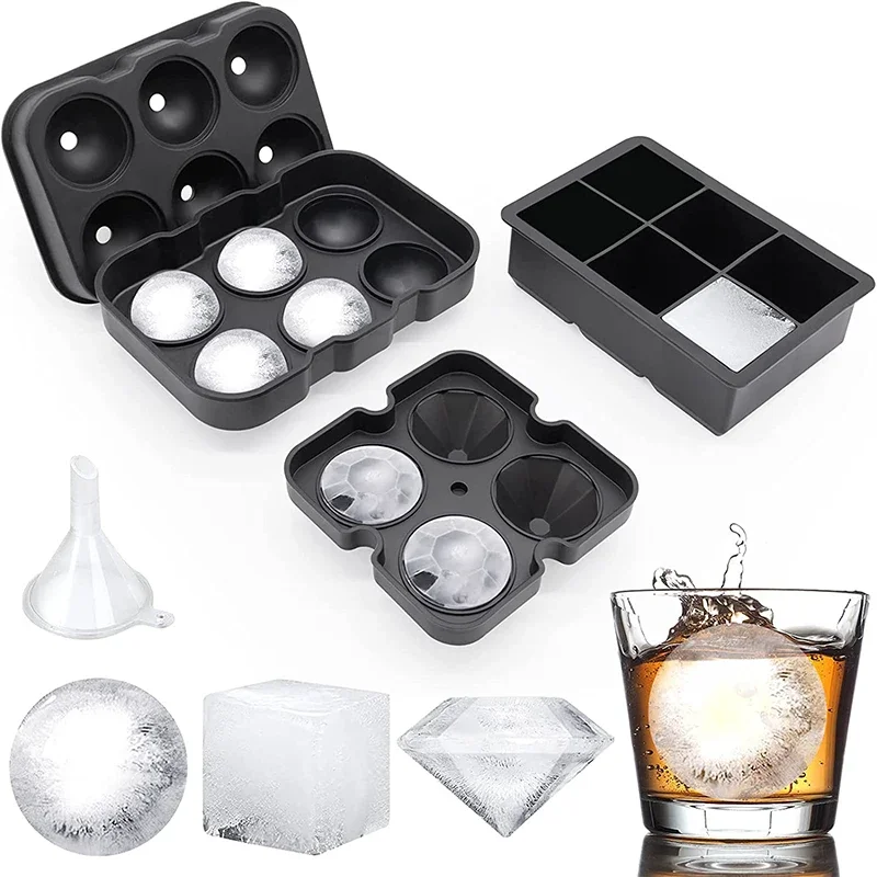 Grote Ijsbakjes Siliconen Ijsblokjesvormen voor Vriezer met Deksel Herbruikbare Whiskey Ijsvorm Bal Diamant Ijsvorm JT08