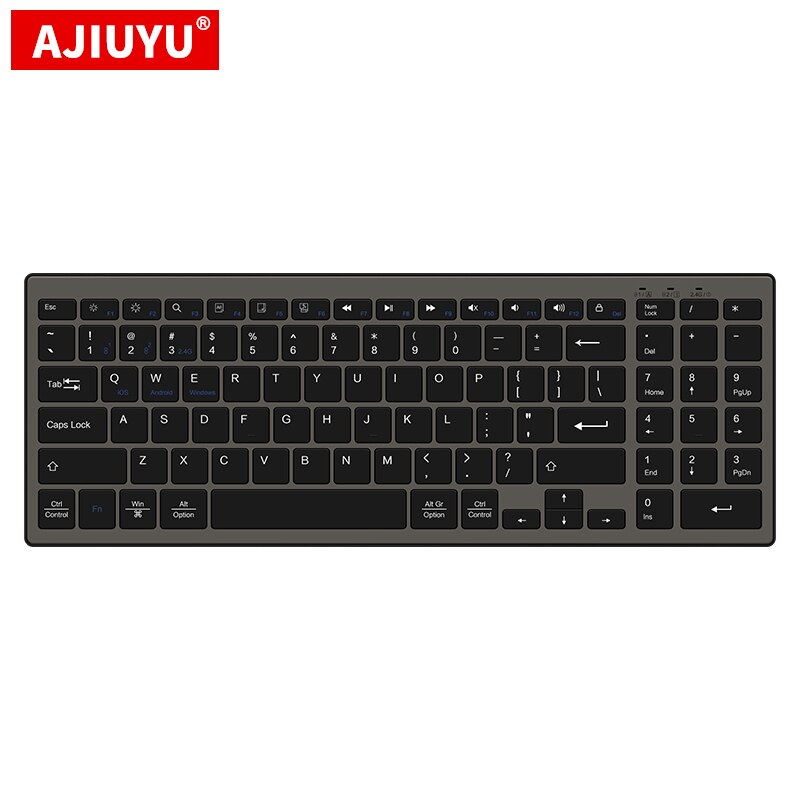 AJIUYU Bluetooth Tastatur Für Apple iMac Mac Laptop MacBook Air Pro Notebook iPad Tablet 2,4G Drahtlose Tastatur Digitale schlüssel: Black