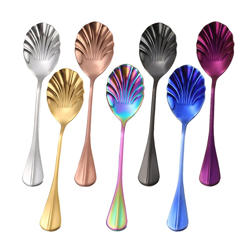 Shell Shape Stainless Steel Spoon Teaspoons Coffee Spoons Ice Cream Sugar Dessert Spoons Tableware Kitchen Accessories