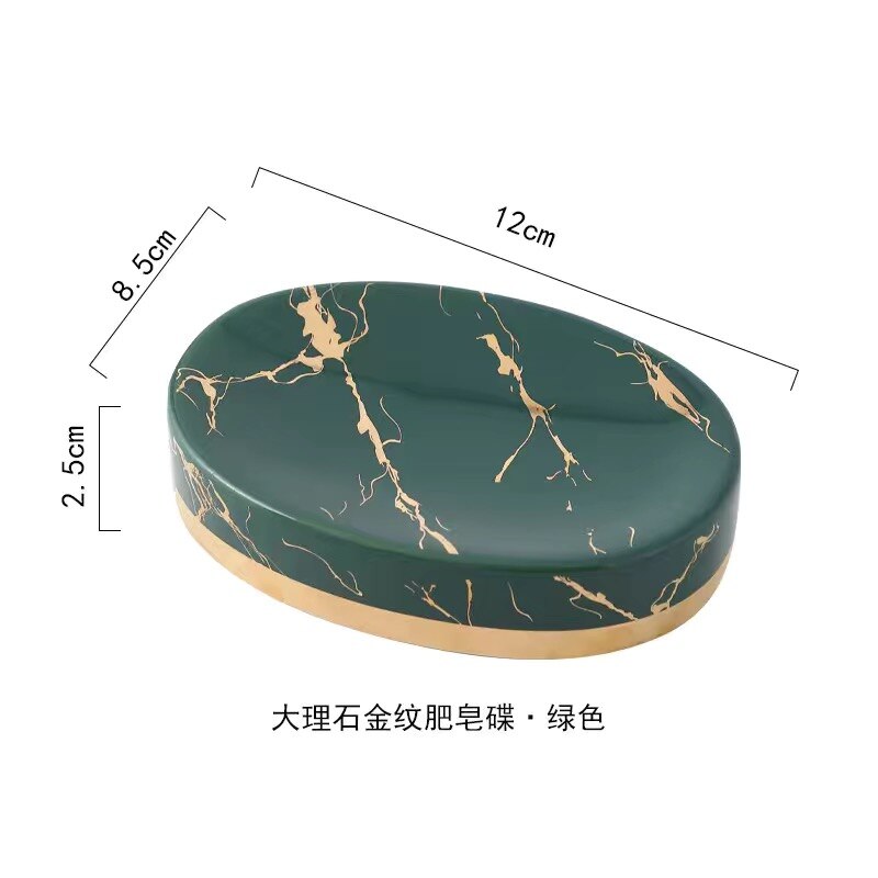 Jabonera de cerámica verde marmoleada para baño, jabonera de almacenamiento de artículos de decoración de baño, caja de jabón para el hogar, restaurante, Hotel: C