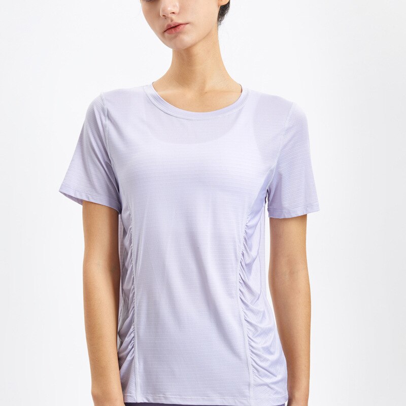 Lockere sport-t-shirts für damen, schnelltrocknende fitnessbekleidung, rundhalsausschnitt, einfarbige yoga-shirts, kurzarm: Lila / L