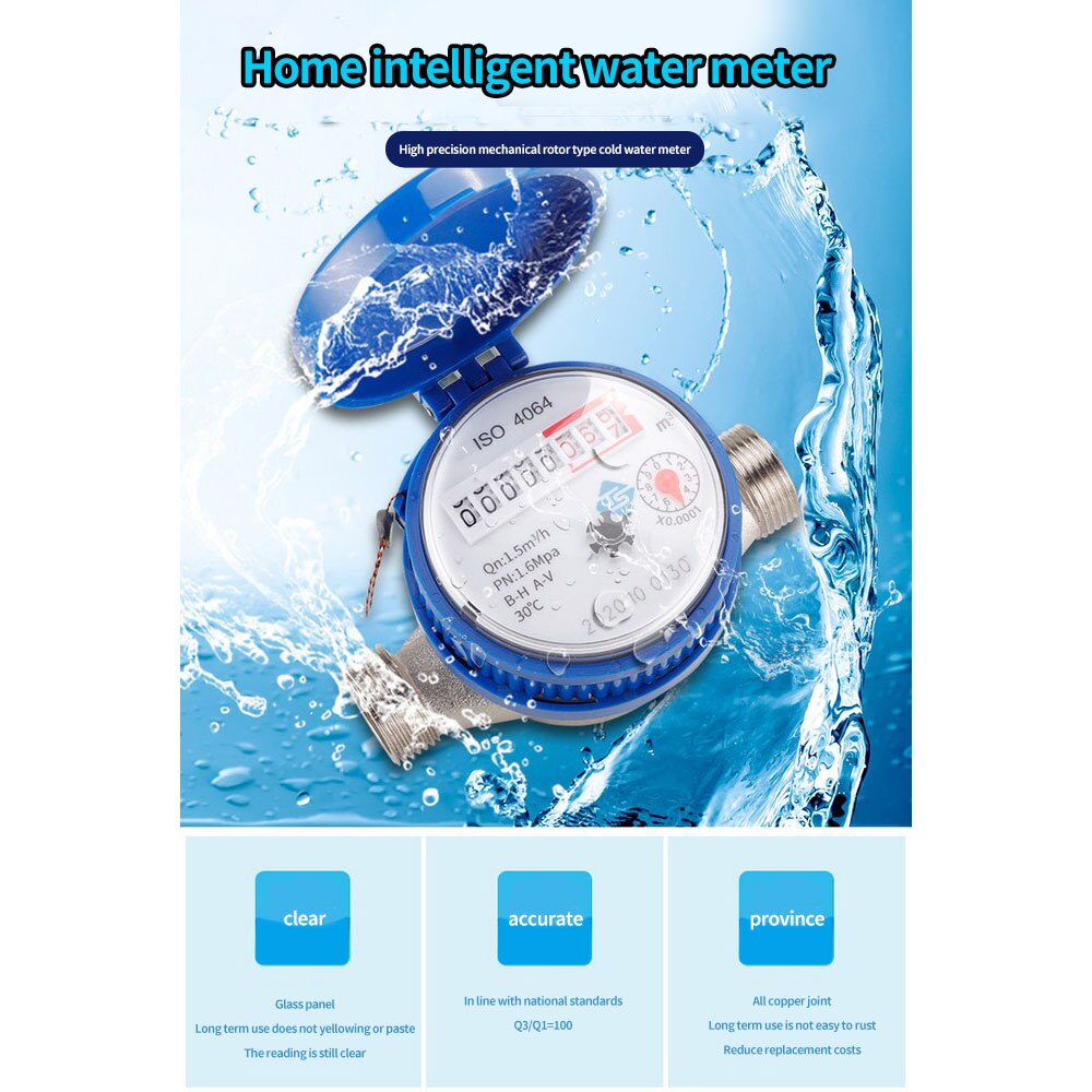 Watermeter Messing Flow Maatregel Tap Koud Water Meter Thuis Tuin Nat Tafel Meetinstrumenten Water Meting 20Mm