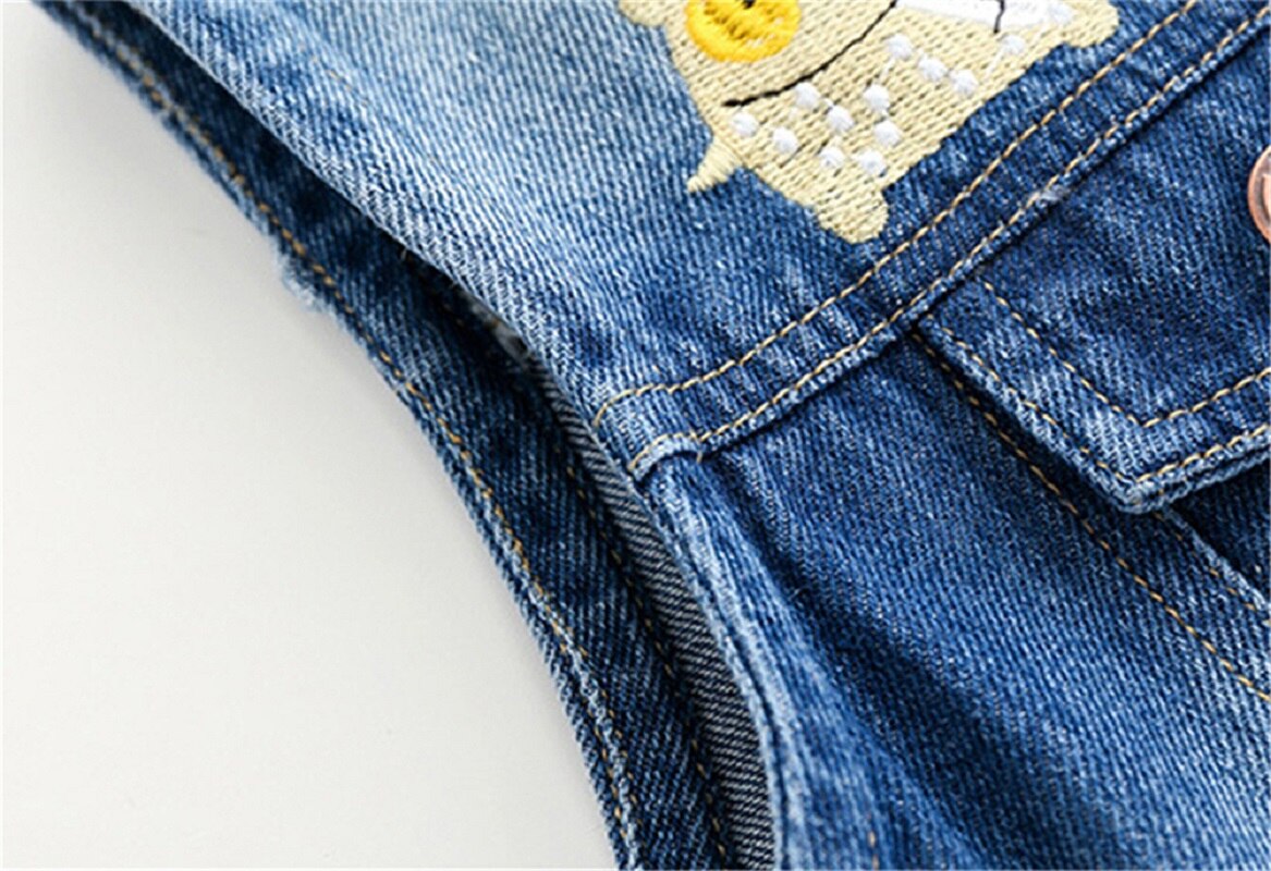 Mudkingdom Little Boys Ripped Denim Vest with Cute Embroidered Cartoon Spring and Autumn Children Cowboy Vest