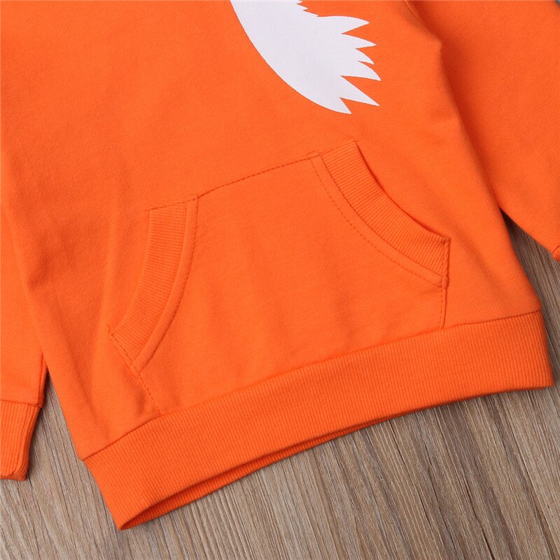 Kleinkind Kinder Baby Jungen Mädchen T-shirt Herbst Lange Orange Fuchs Ohr Mit Kapuze Tops Sweatshirt Oberbekleidung Jungen Mädchen