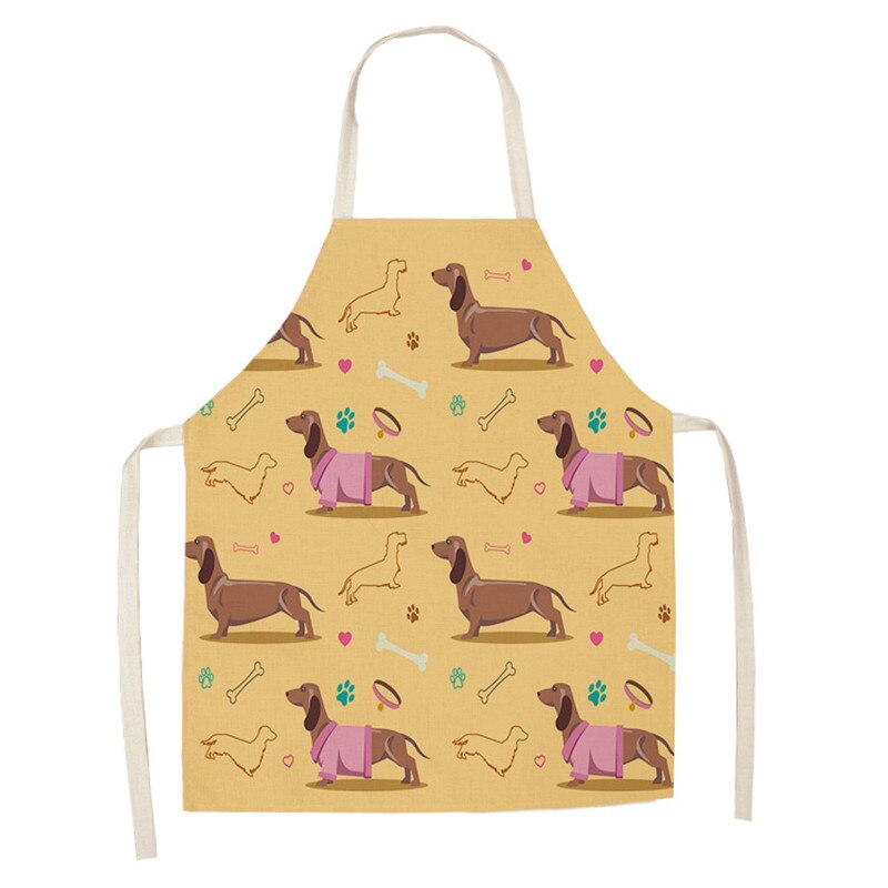Fuuny Apron Bulldog Dachshund Pug Dog Printed Kitchen Apron for Woman Cotton Linen Bib 53*65cm Home Cooking Baking Cleaning Tool: A 1PC