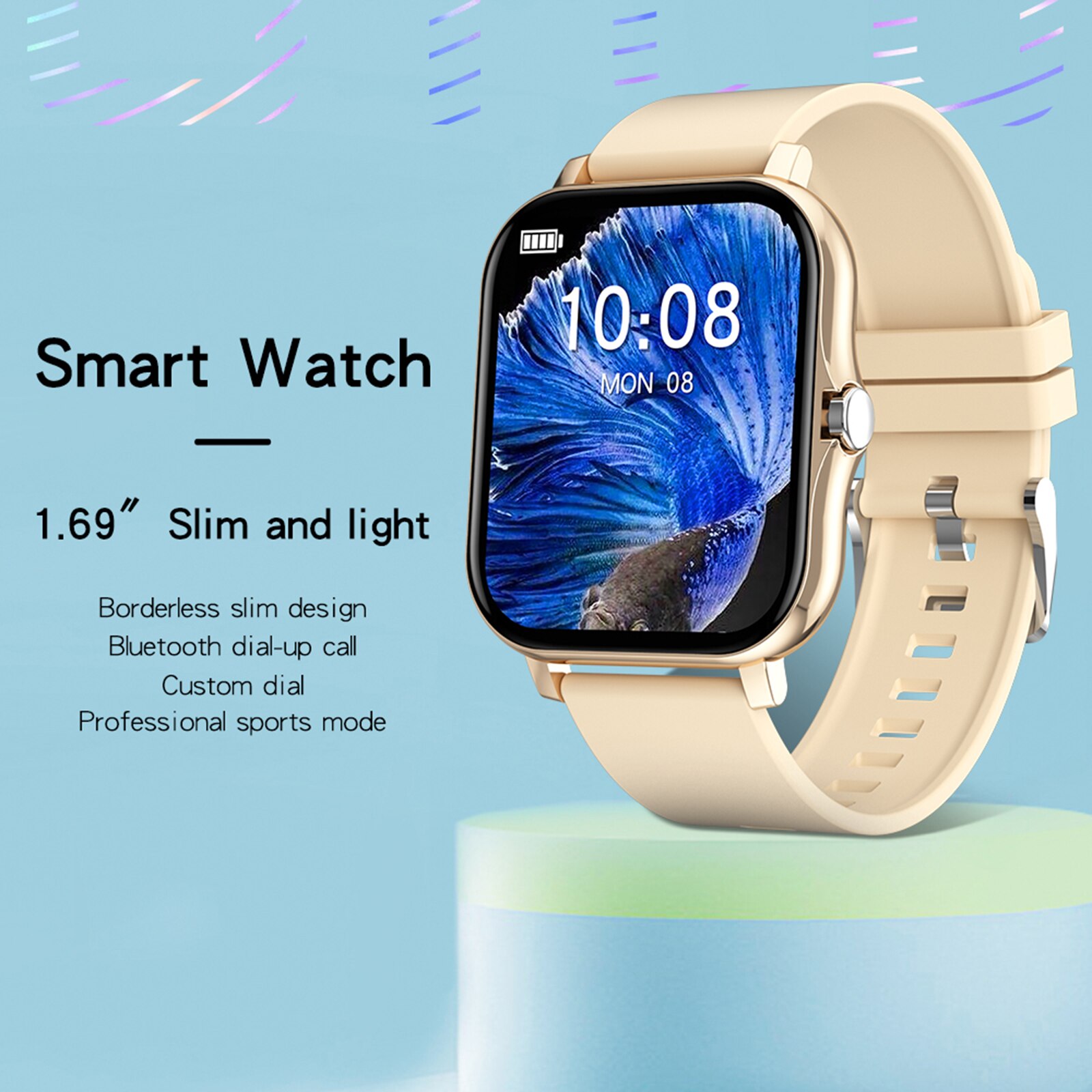 GT20 1,69 "reloj inteligente Smartwatch recordatorio de llamada Monitor de presión arterial dormir seguidor de actividad/deporte impermeable pulsera: Golden