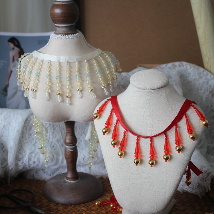 Cuentas de cristal de 2 yardas, adorno de encaje, borlas hechas a mano, sombreros con flecos, vestido de noche, ropa, Collar de puño de boda, Cheongsam decorativo