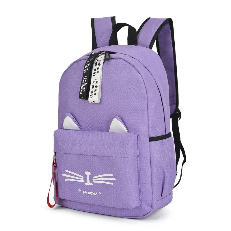 Cute Cartoon Cat Ears Backpack Girl Schoolbag for Teenage Women Back Pack Nylon School Backpack Famale Teen Bagpack: Purple 