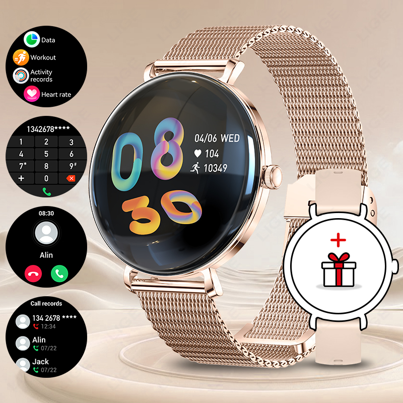 2025 Nowa moda Inteligentny zegarek Kobiety 1.43 '' AMOLED HD Wyświetlacz Bluetooth Połączenie Tętno Kobiety Zdrowie sport Kobiety Smartwatch Mężczyźni: biały