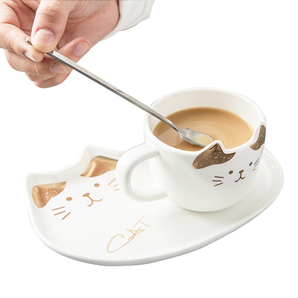 Cute Cat Ceramics Coffee Mug Set Handgrip Animal Mugs With Tray Drinkware Coffee Tea Cups Novelty Milk Cup Breakfast