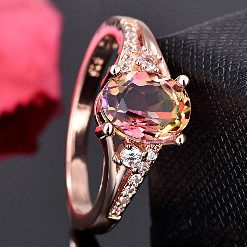 Mode Vrouwen Ringen Rose Goud Kleur Crystal Inlay Trouwringen Engagement Bands Classic Sieraden Meisje