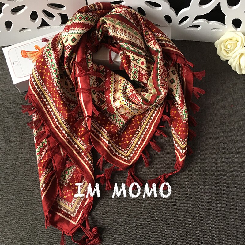 Etnisk geometri stil mærke firkantet kvast bomuldstørklæde hijab sjal til kvinder foulard bandana og pashmina 110*110cm