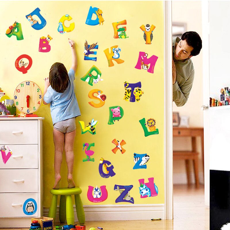 42x23cm AZ Alphabet Animals Wall Stickers For Kid... Grandado