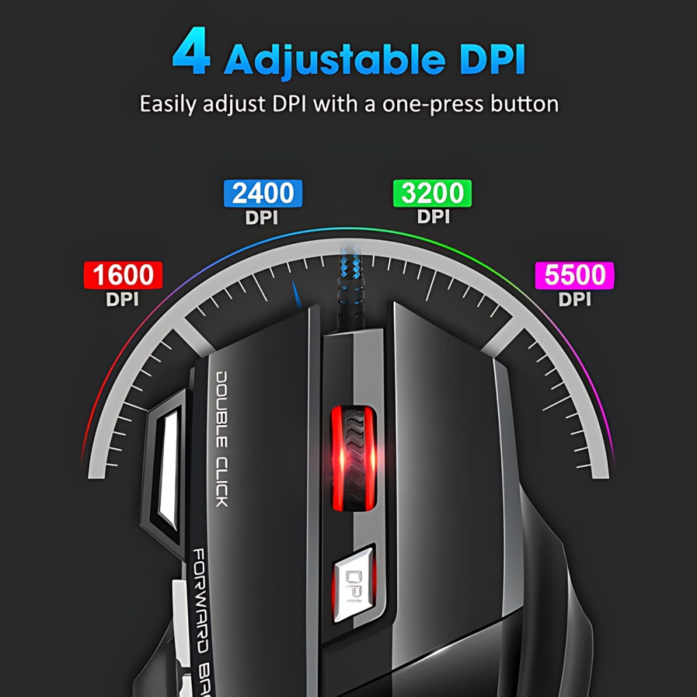 STONEGO-ratón ergonómico para Gaming, Mouse con cable USB, 5500 DPI, con retroiluminación LED, 7 botones, para PC y portátil