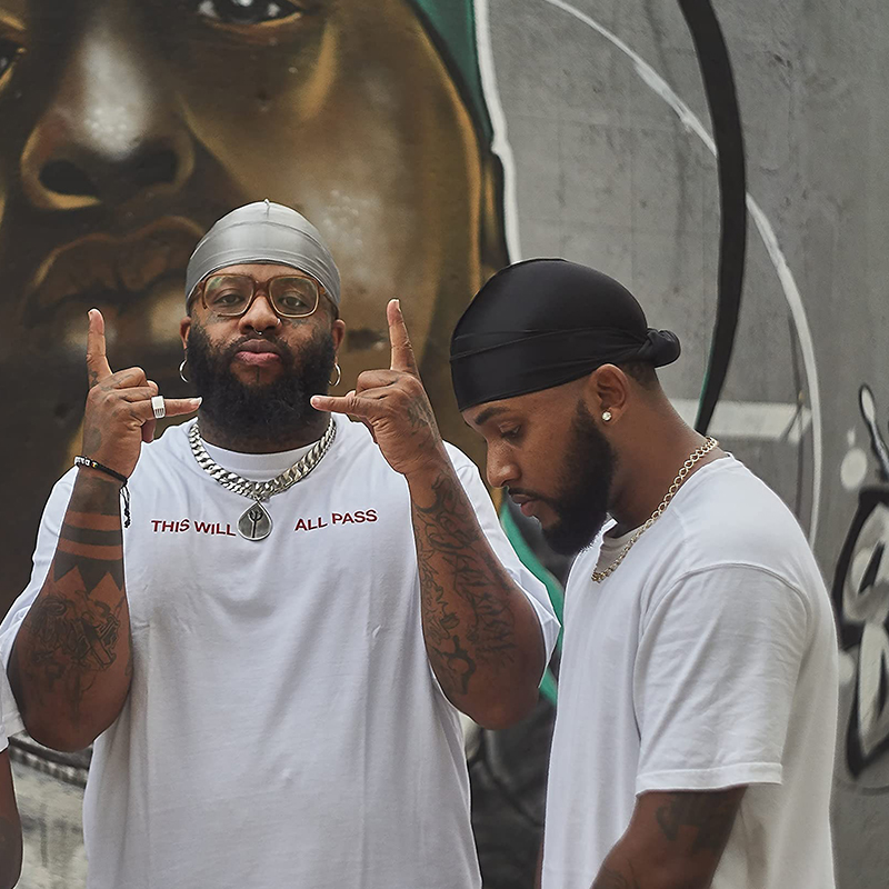 Cola larga Unisex adulto satén Doo trapo Durag pañuelos gorra sombrero de pirata turbante hombres Hip Hop diadema motorista diadema mujeres sombreros