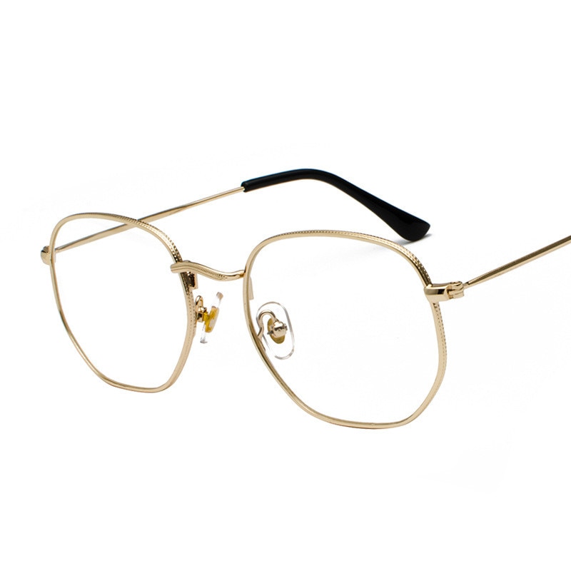 Clear Lens Metalen Brillen Frame Mode Vrouwen Mannen Decoratieve Nep Bril Onregelmatige Optische Glazen Frame