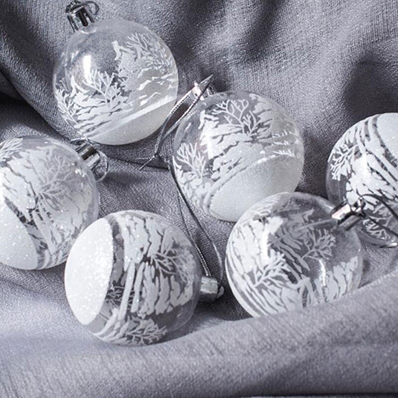 6pcs Plastic Ball Christmas Tree Ornaments Hanging Pendants Craft Year Xmas Home Party Office Decoration White/Black: Style A 6cm