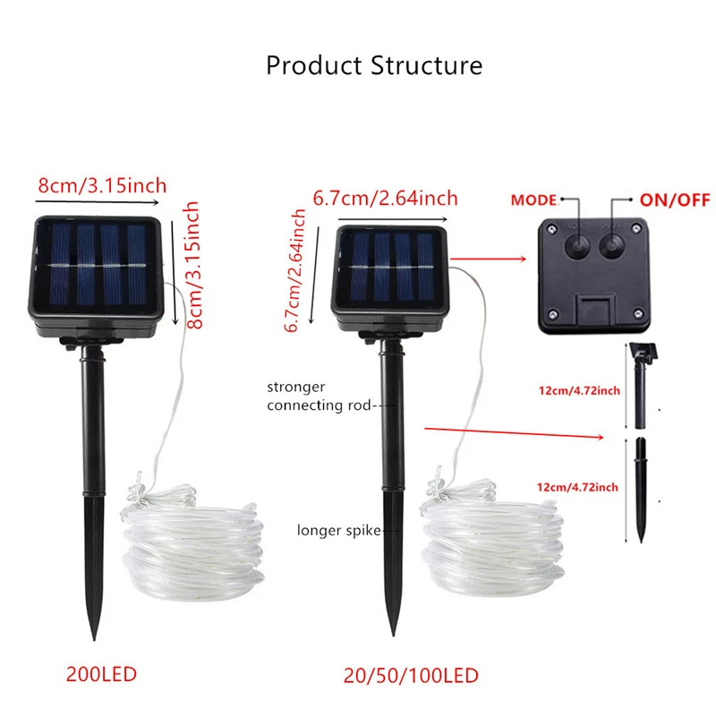 Luces de cuerda solares para exteriores, guirnaldas de luces LED de tubo transparente para , piscina, patio, valla de árbol, jardín, porche, Camping, calle