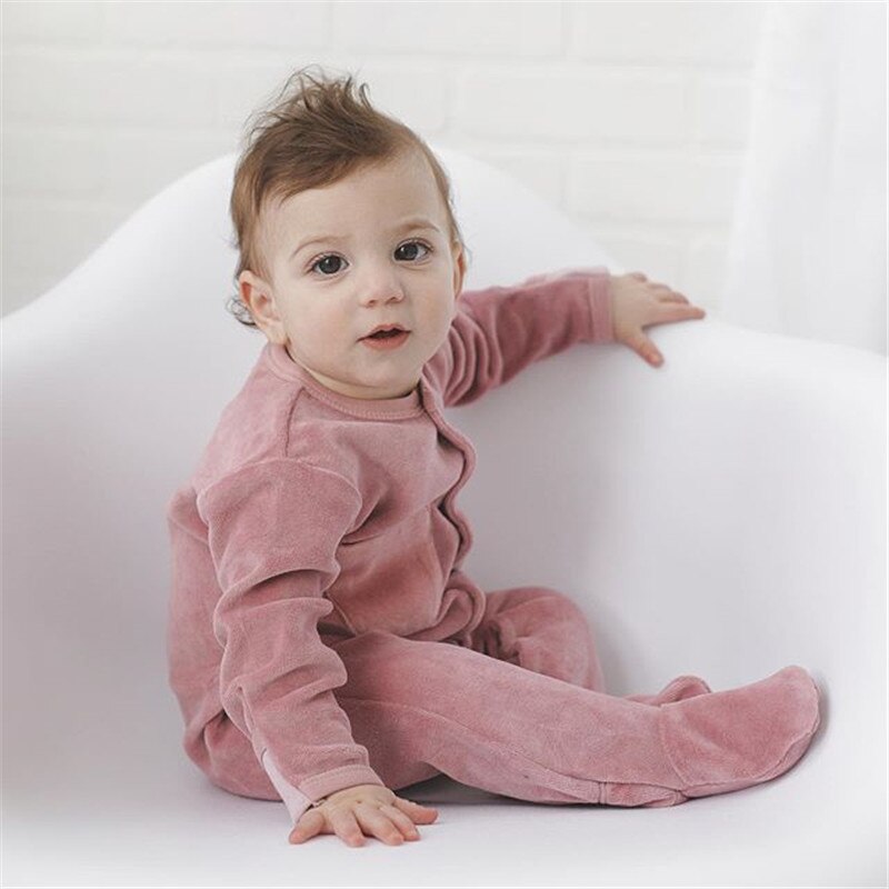 Barboteuse en velours à manches longues pour bébé fille et garçon de 0 à 18 mois, combinaison solide, vêtements pour bébé, automne