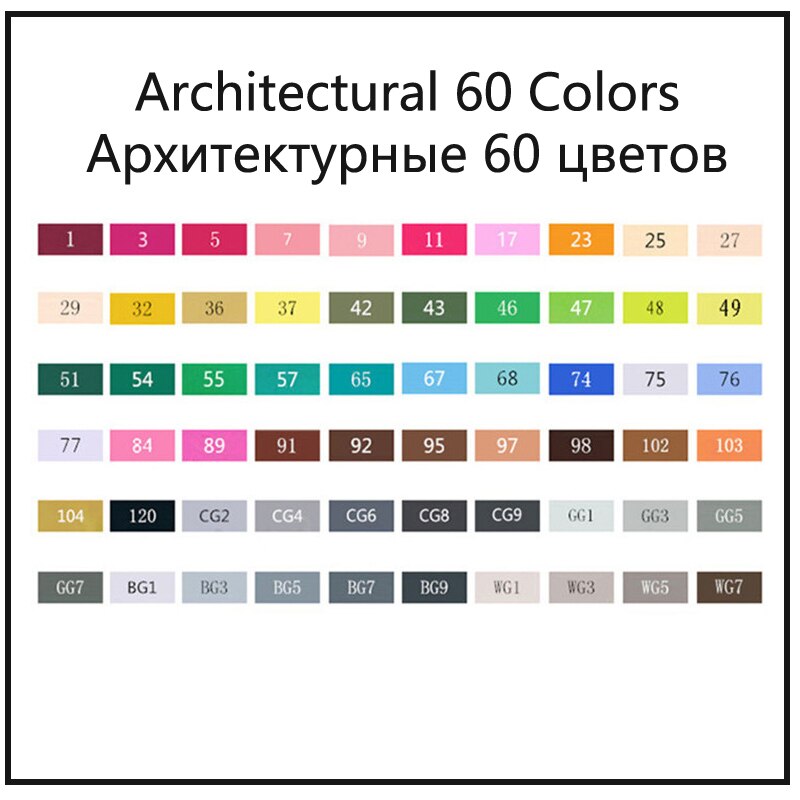 TOUCHNEW Alcohol Gebaseerd Markers Set Twin Glad Inkt Kleur Sketch Marker Pennen Finecolour Tekening Brush Pen Dessin Feutre Alcool: Architectural-60