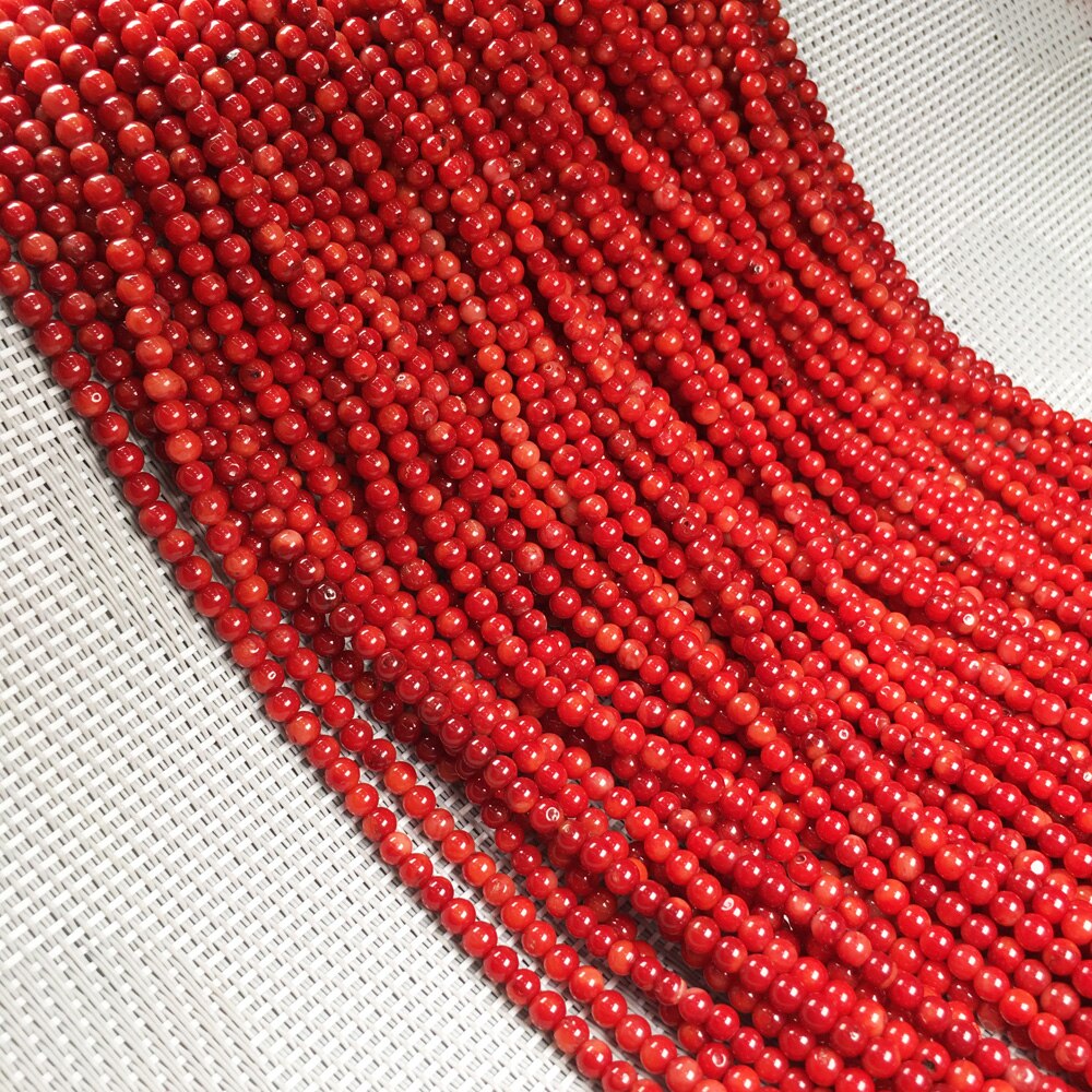 Cuentas redondas de Coral rojo, abalorio de Coral de piedra Natural, cuentas sueltas, cuentas de aislamiento para fabricación de joyería, pulsera, collar DIY de 2, 3, 4, 5 y 6mm