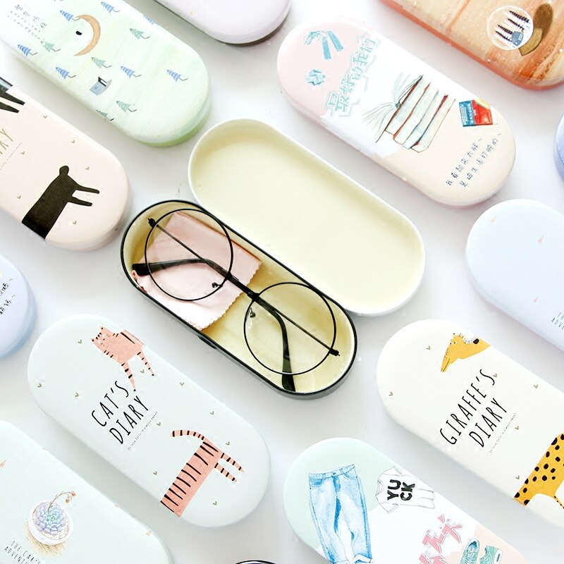 Étui lunettes chat de dessin animé | Étui de lunettes de rigide, mignon, protection des lunettes, boîte de protection pour les filles, modèle: random