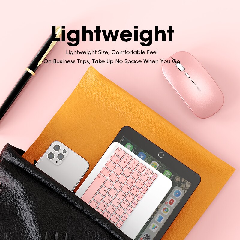 Bluetooth Pink Keyboard Mouse Combo Set For iPad Surface Tablet Laptop Wireless Silent Keyboard Mute Mini Size Keyboard Mouse