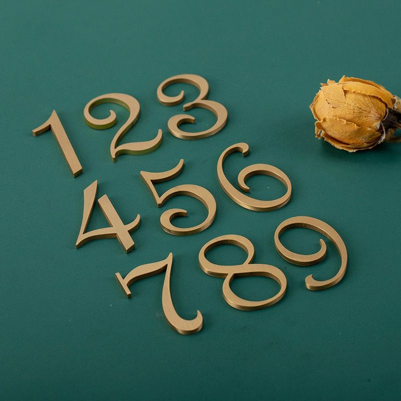 Modern Brass House Numbers Stickers For Apartment Metal Self Adhesive Doorplate Door Plaque Number Mailbox Address Street Signs