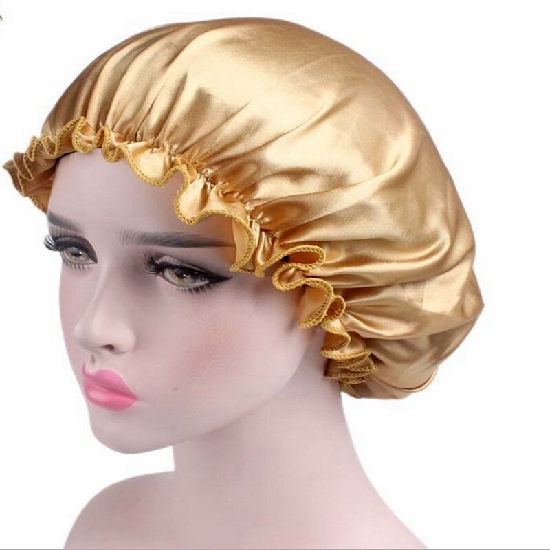 Adult Shower Caps Women Satin Night Sleep Cap Hair Bonnet Hat Silk Head Cover Wide Elastic Band Adult Shower Caps
