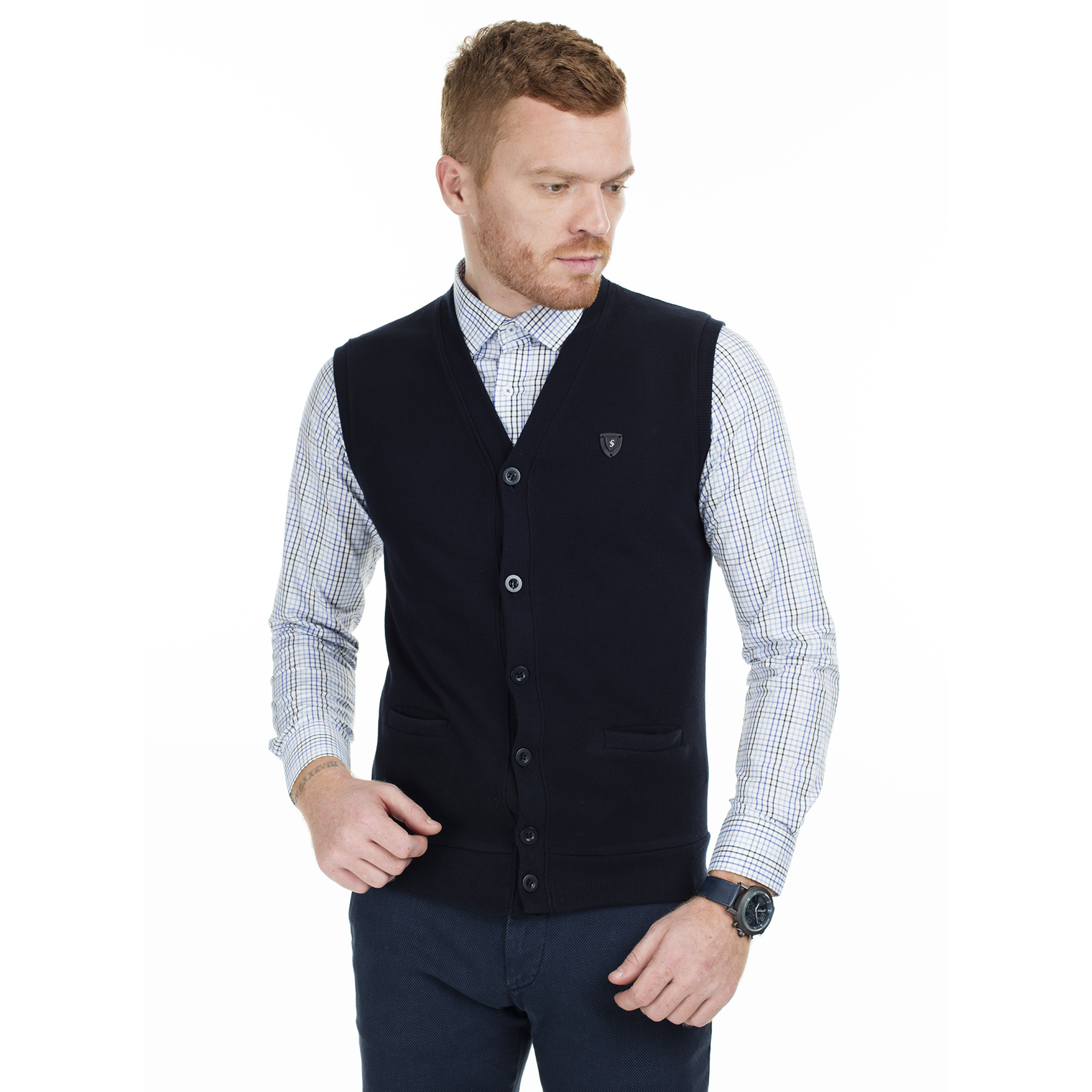 Sabri Özel botón Chaleco de hombre 4193106: Azul marino / XL