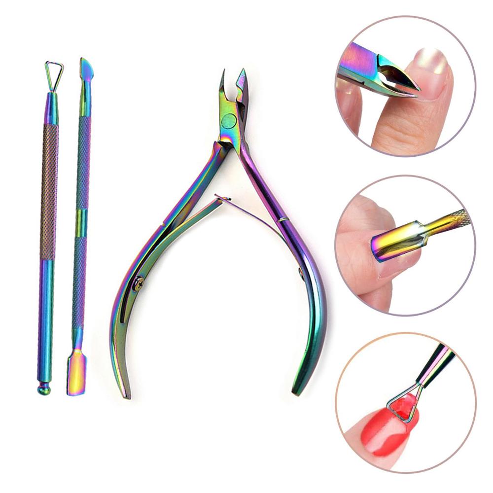 3PCS Stainless Steel Nails Cuticle Nipper Pusher Remover Polish Scrapper Set for Home Manicure Nail Care Tools