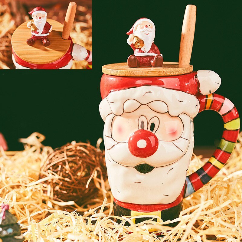 600ml 3D Santa Claus Cartoon Painted Ceramic Cup Coffee Milk Tea Breakfast Mug Home Office Collection Cups Christmas: 1