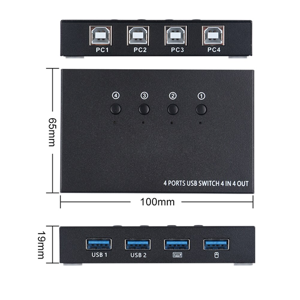 USB Switcher USB Switch Box 4 Port USB 2.0 Switcher PC Sharing Splitter for Keyboard Mouse Printer Monitor