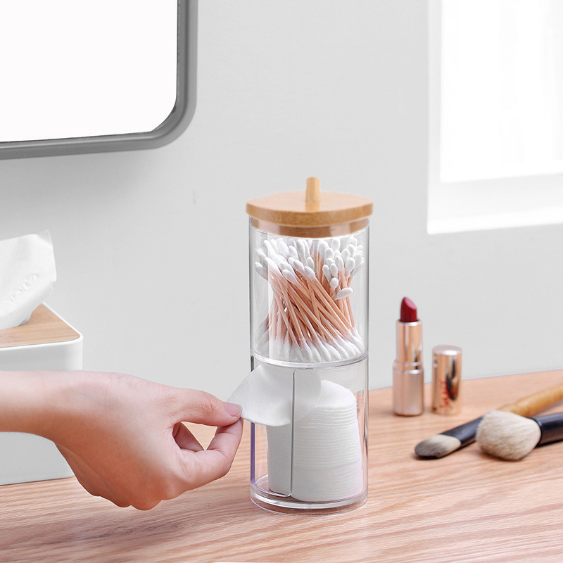 Make Wattenschijfje Organizer Badkamer Opbergdoos Voor Wattenstaafjes Cosmetica Sieraden Make Remover Pad Container Met Bamboe