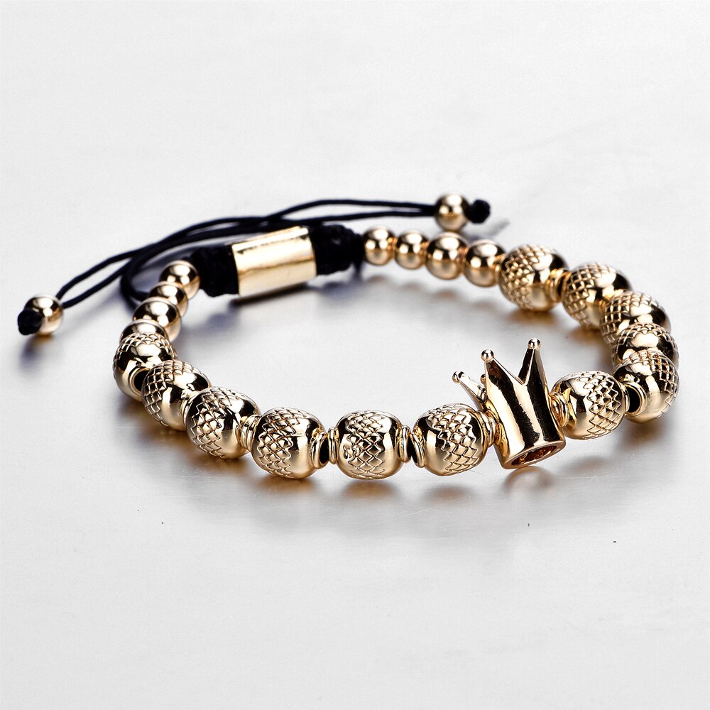 Luxury Royal Crown Skull Charm Bracelet Men Unique Gold Color Braided Adjustable Bangle Pulseira Bileklik: Gold crowm