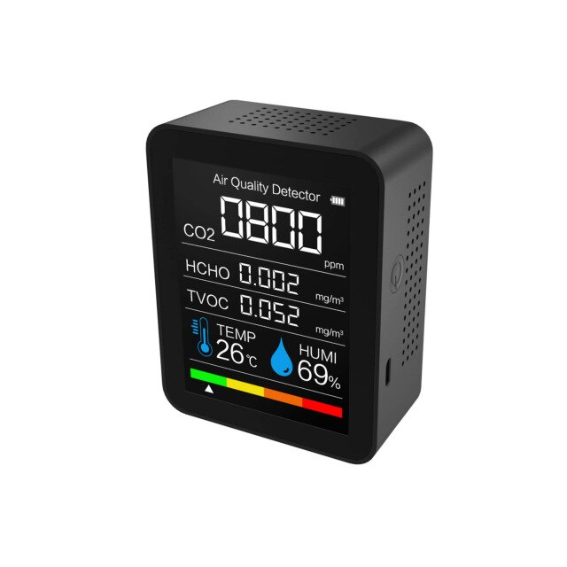 5in1 Indoor Air Monitor Lcd Digital co2 Air Meters Real Time Intelligent Air Sensor Tester co2 Detector: Black