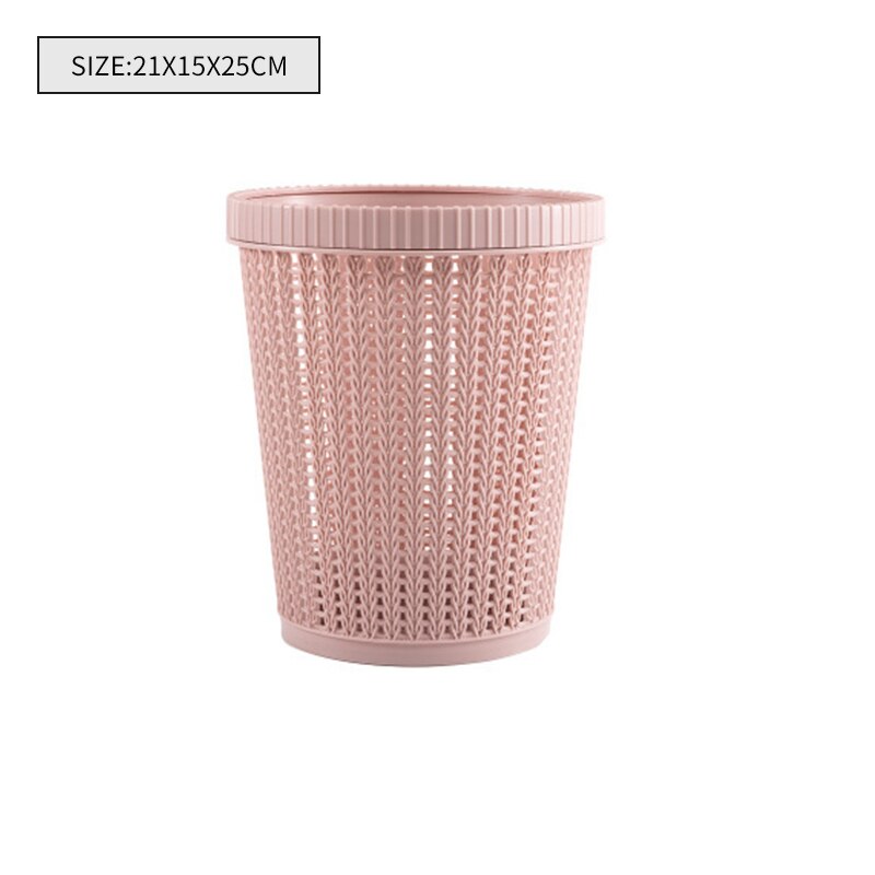 Cubo de basura de plástico sin tapa para el hogar y la Oficina, cesta de almacenamiento redonda de ratán, para sala de estar, dormitorio, papelera, Herramientas de limpieza: HSLL0069-Pink