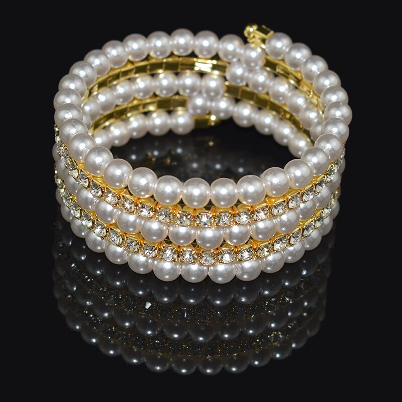 Goud Zilver Plated Rhinestone Bangle Armband Crystal Charm Armband Voor Vrouwen Bruiloft Sieraden Armbanden Voor Meisjes: 5row-Golden-B