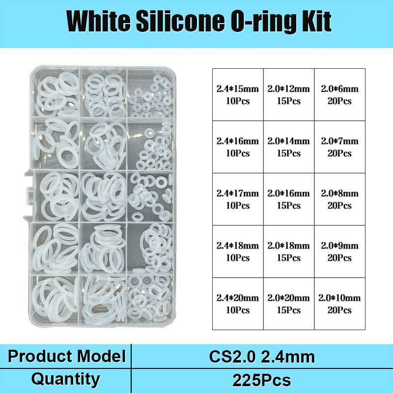 Witte siliconen O-ring VMQ O-ring afdichting pakking CS 1,5/2,0/2,4/3,1 mm geïsoleerde waterdichte ring ronde O-vorm food grade Oring Kit: Licht Groen
